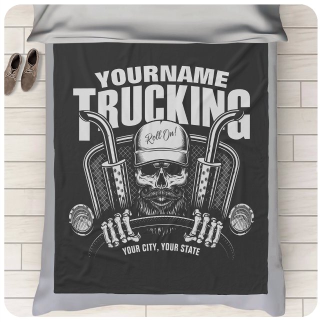 Personalised Trucking Skull Trucker Big Rig Truck  Fleece Blanket (Creator Uploaded)