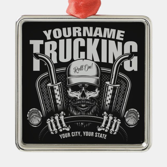 Personalised Trucking Skull Trucker Big Rig Truck  Metal Tree Decoration (Front)