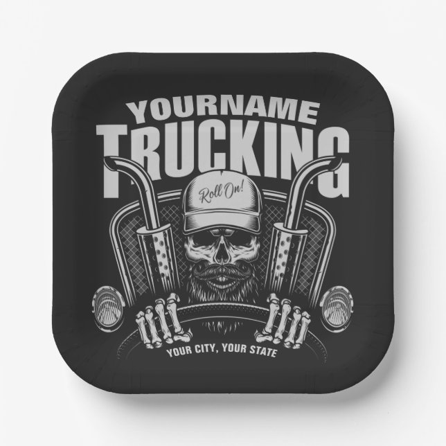 Personalised Trucking Skull Trucker Big Rig Truck  Paper Plate (Front)