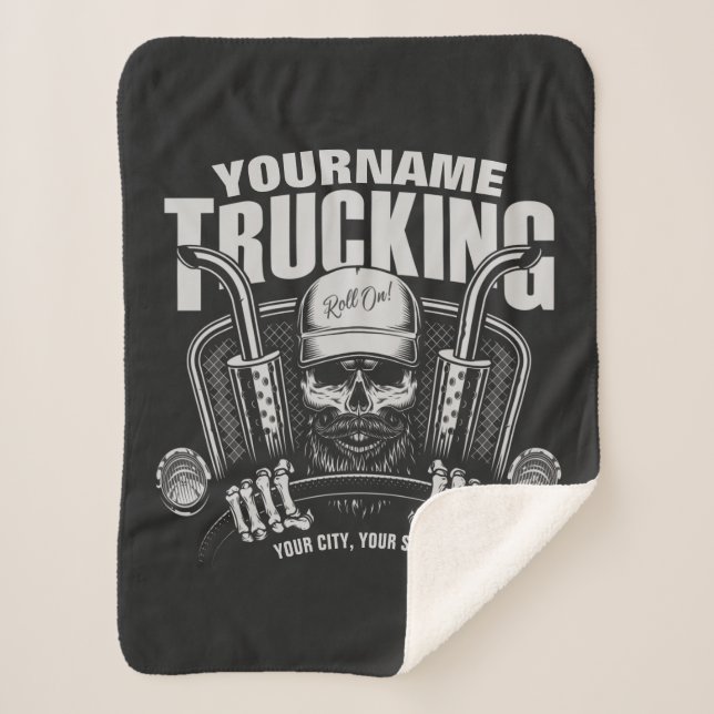 Personalised Trucking Skull Trucker Big Rig Truck  Sherpa Blanket (Front)