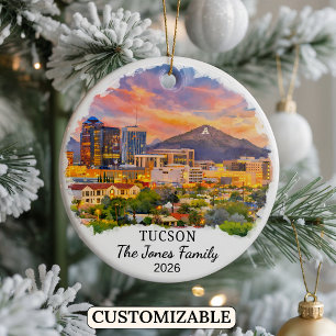 Personalised Tucson Ornament, Custom Arizona State Ceramic Tree Decoration