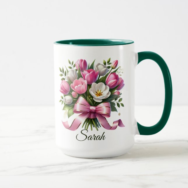 Personalised Tulip Floral Name Mug (Right)