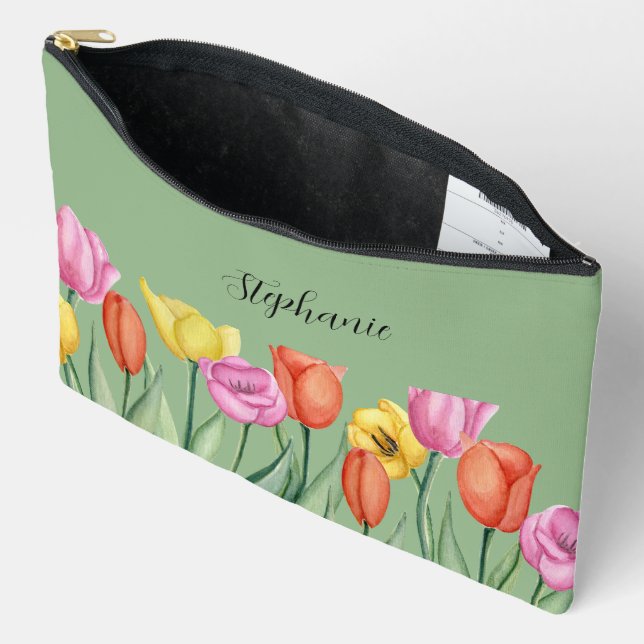 Personalised Tulip spring flower mothers day 2024 Accessory Pouch (Open)