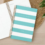 Personalised Turquoise and White Stripe Planner<br><div class="desc">Chic personalised planner features wide robin's egg blue turquoise and white stripes with your name or monogram in elegant white lettering. Personalise with the year along the bottom.</div>