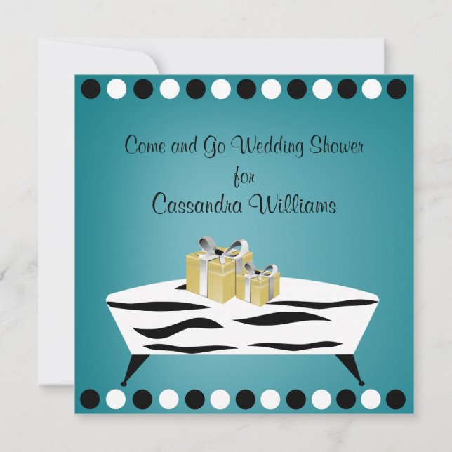 Personalised Turquoise and Zebra Bridal Shower Invitation (Front)