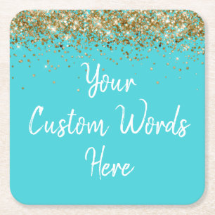 Personalised Turquoise Birthday Party Anniversary Square Paper Coaster