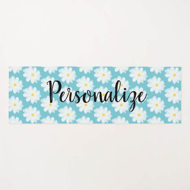 Personalised turquoise daisy flower pattern custom yoga mat (Front (Horizontal))