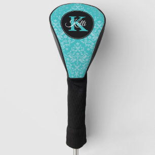 Personalised Turquoise Damask Monogram Golf Head Cover