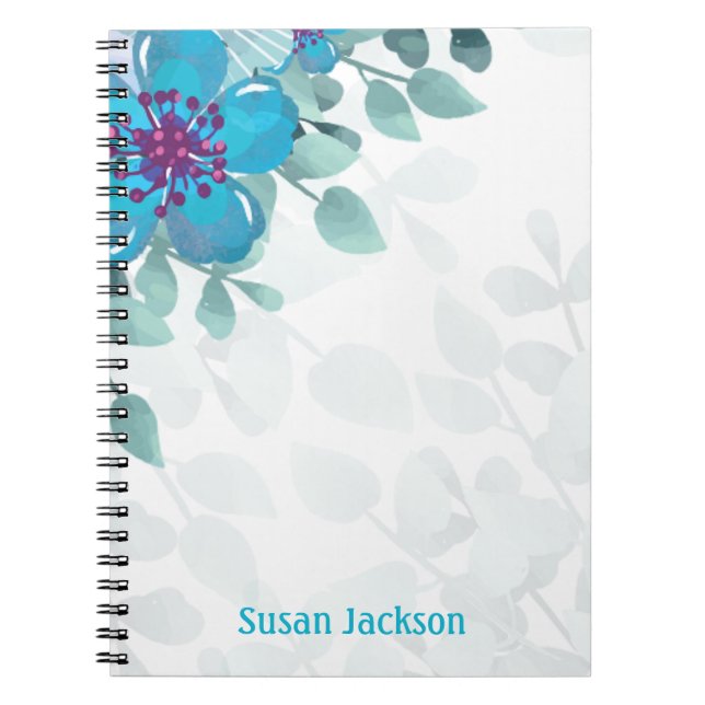 Personalised Turquoise Floral  Notebook (Front)