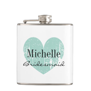 Personalised turquoise heart flask for bridesmaid