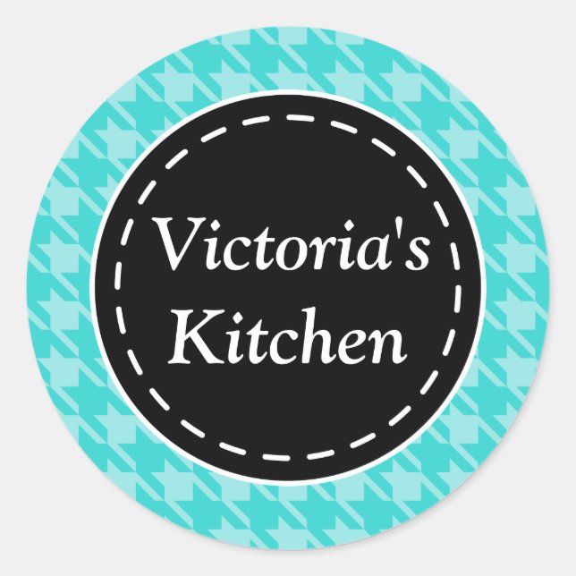 Personalised Turquoise Houndstooth Stickers (Front)