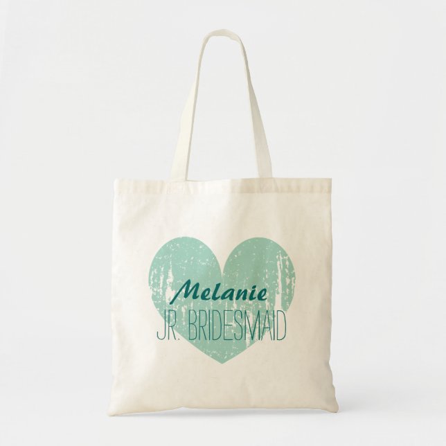 Personalised turquoise junior bridesmaid tote bag (Front)