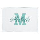 Personalised turquoise name monogram pillowcase