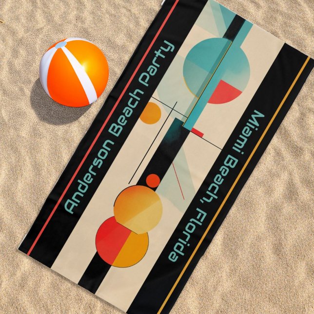 Personalised Turquoise & Orange Modern Geometric Beach Towel (Creator Uploaded)