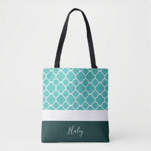 Personalised Turquoise Quatrefoil with Dark Bottom Tote Bag