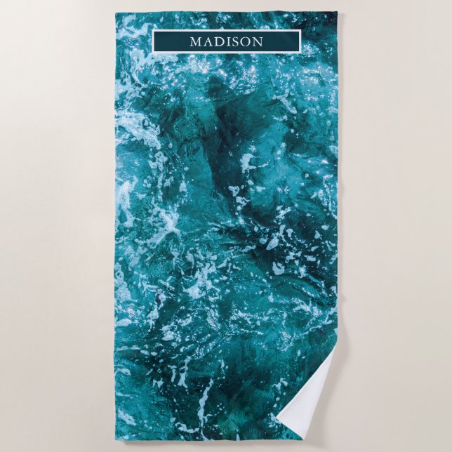 Personalised Turquoise Sea and Waves Beach Towel (Front)