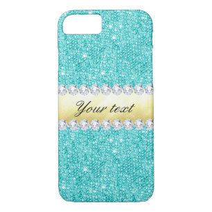 Personalised Turquoise Sequins Gold Diamonds Case-Mate iPhone Case