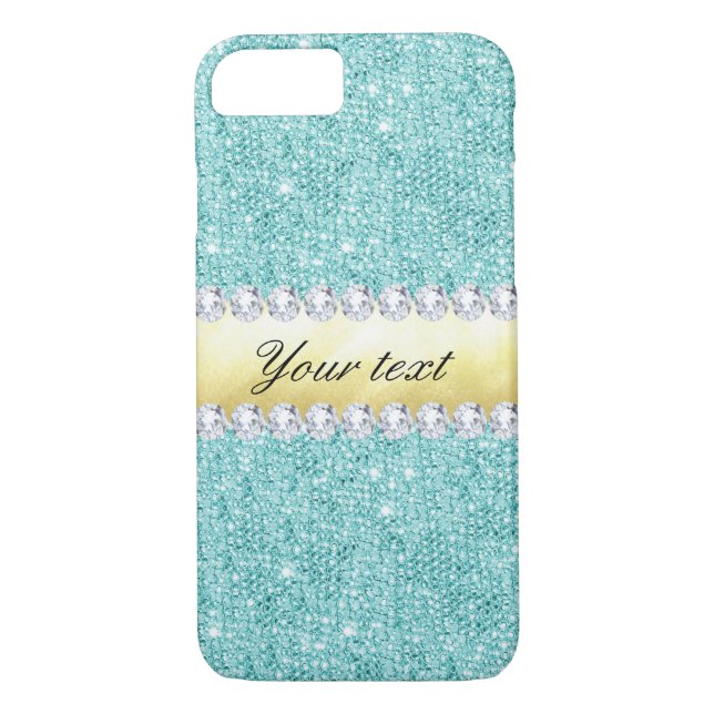 Personalised Turquoise Sequins Gold Diamonds Case-Mate iPhone Case (Back)