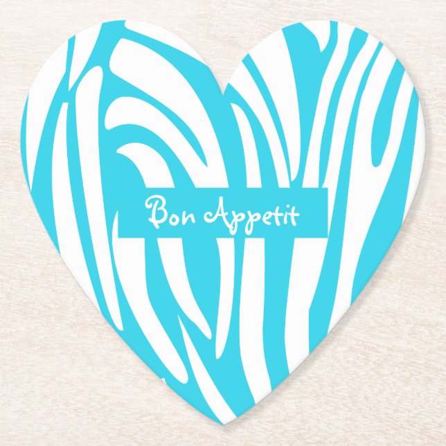 Personalised Turquoise Striped Zebra Pattern Trend Paper Coaster (Front)