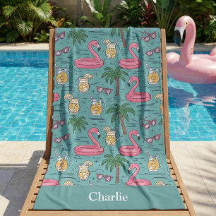 Personalised Turquoise Summer Vibes Beach Towel