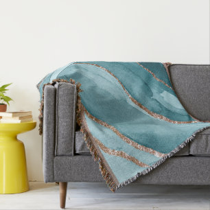Personalised Turquoise Teal Gold Marble Agate Throw Blanket