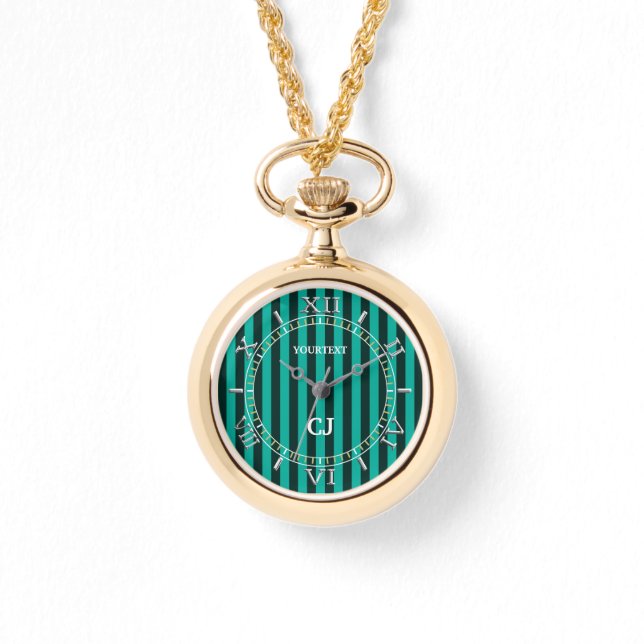 Personalised Turquoise Vertical Stripes Dial Watch (Front)