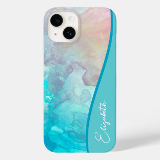 Personalised Turquoise Watercolor Case-Mate iPhone 14 Case
