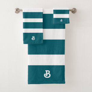 Personalised Turquoise & White Stripes Pattern Bath Towel Set