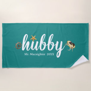 Personalised Turquoise with Ocean Creatures Beach Towel