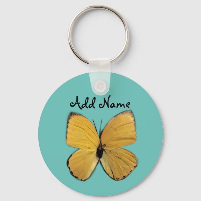 Personalised Turquoise Yellow Butterfly Keychain (Front)