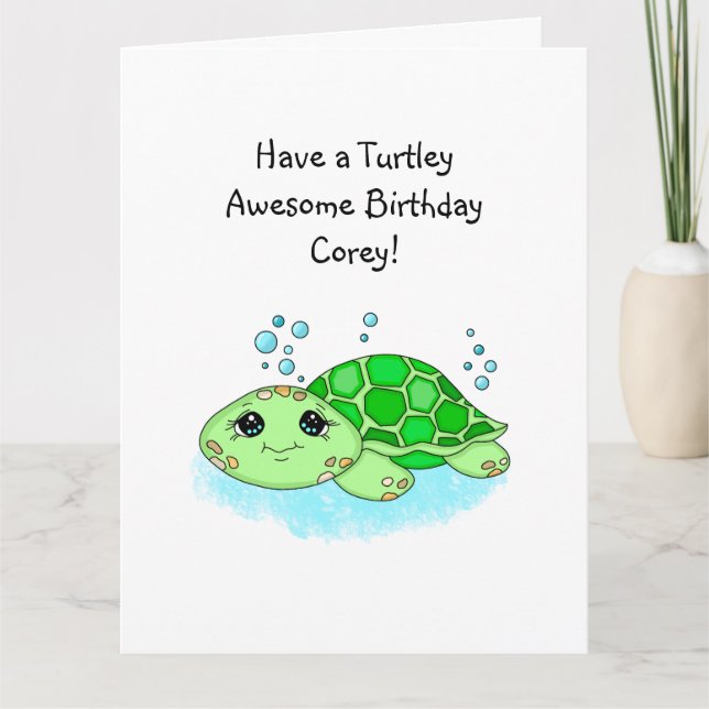 Personalised Turtle Happy Birthday | Colouring Pag Card (Front)
