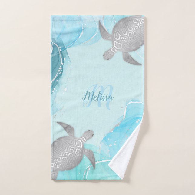 Personalised Turtle – Ocean-Inspired  Hand Towel (Hand Towel)