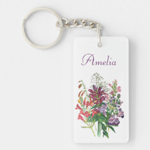 Personalised Turtlehead and Beardtongue Flowers Key Ring