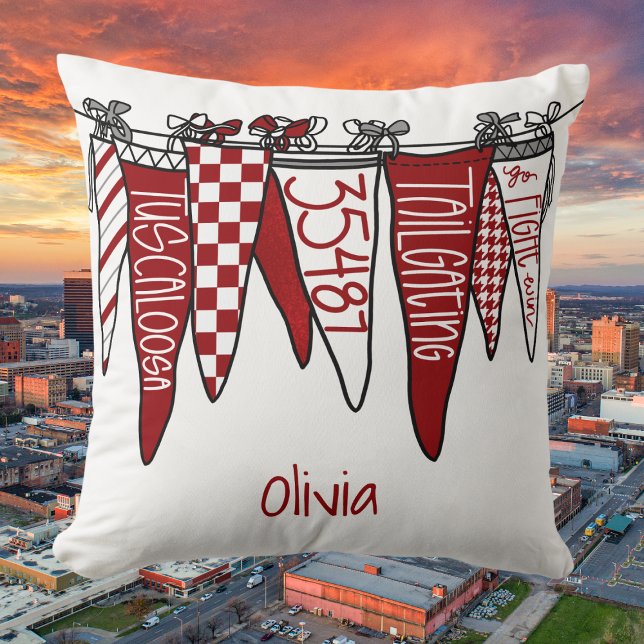 Personalised Tuscaloosa Red & White Pennant  Cushion (Creator Uploaded)