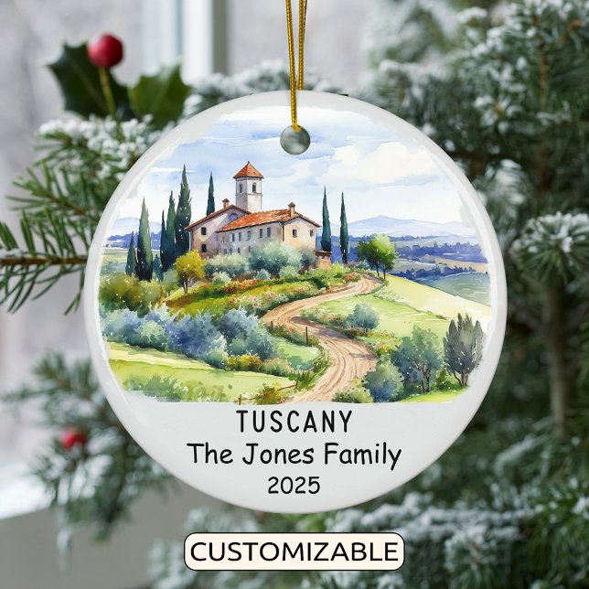Personalised Tuscany Ornament, Italy Ceramic Tree Decoration (Creator Uploaded)