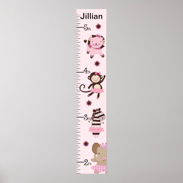Personalised Tutu Cute Ballet Animals Growth Chart (Front)