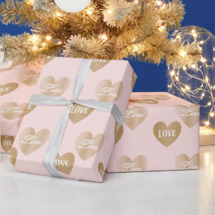 Personalised Twice Golden Hearts, Misty Rose Wrapping Paper