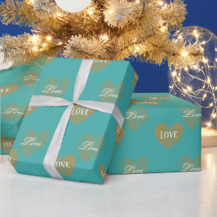 Personalised Twice Golden Hearts, Verdigris Wrapping Paper