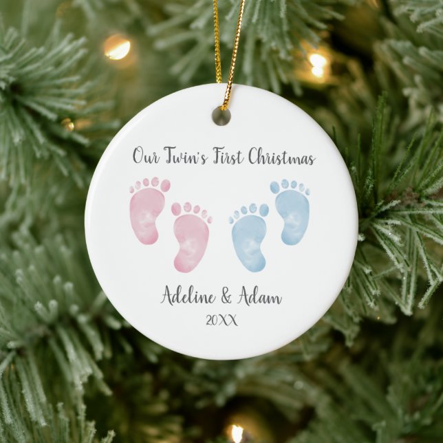 Personalised Twin Babies Footprint Ornament (Tree)