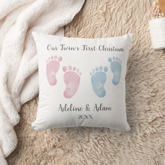 Personalised Twin Baby Footprint Pillow (Blanket)