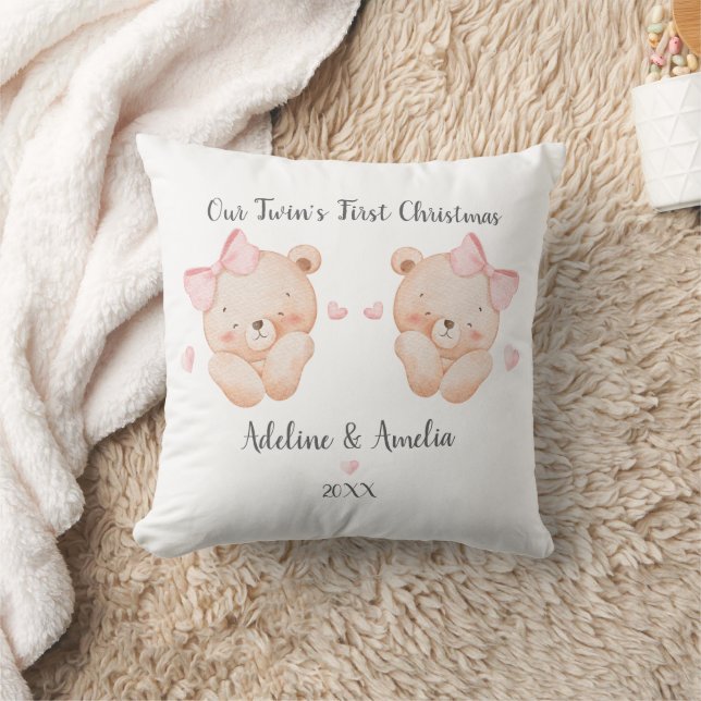 Personalised Twin Girls First Christmas Pillow (Blanket)