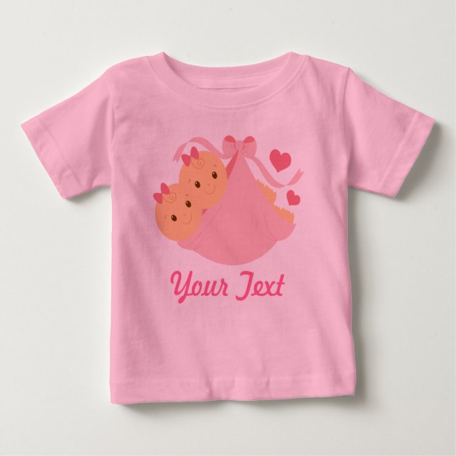 Personalised Twin Girls Pink Baby T-Shirt (Front)
