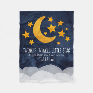 Personalised Twinkle Little Star Moon & Stars Fleece Blanket