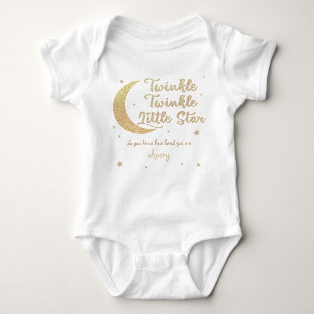 Personalised Twinkle little star printed glitter Baby Bodysuit (Front)