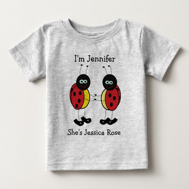 Personalised Twins Ladybug Friends Baby T-Shirt (Front)