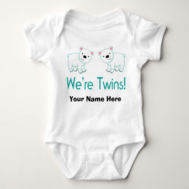 Personalised Twins Polar Bears Baby Bodysuit (Front)