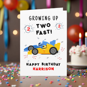 Personalised Two Fast 2nd Birthday Race Cars Card