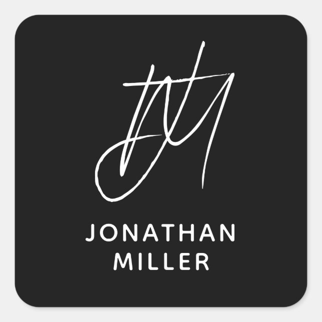 Personalised Two Initial Monogram with Name Square Sticker (Front)