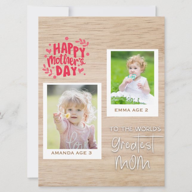 "Personalised Two-Photo Mum's Day Card" Holiday Card (Front)
