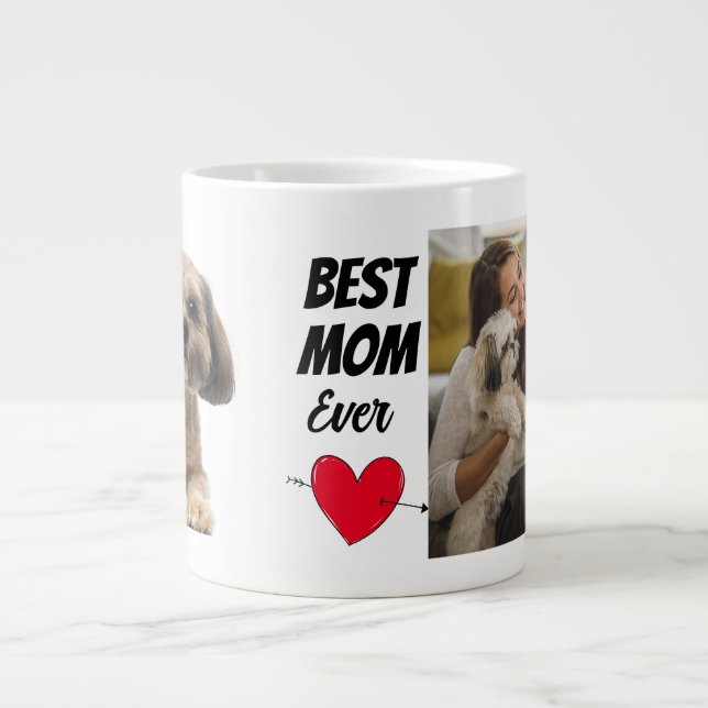 Personalised two photo & text best dog mum large coffee mug (Front)